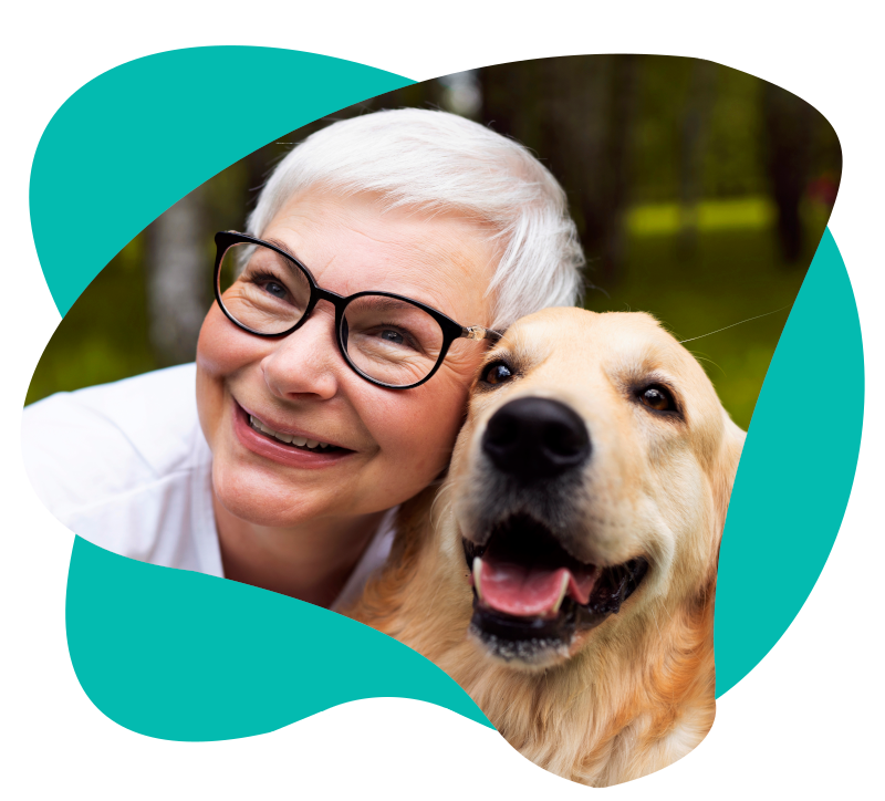Happy dog with senior